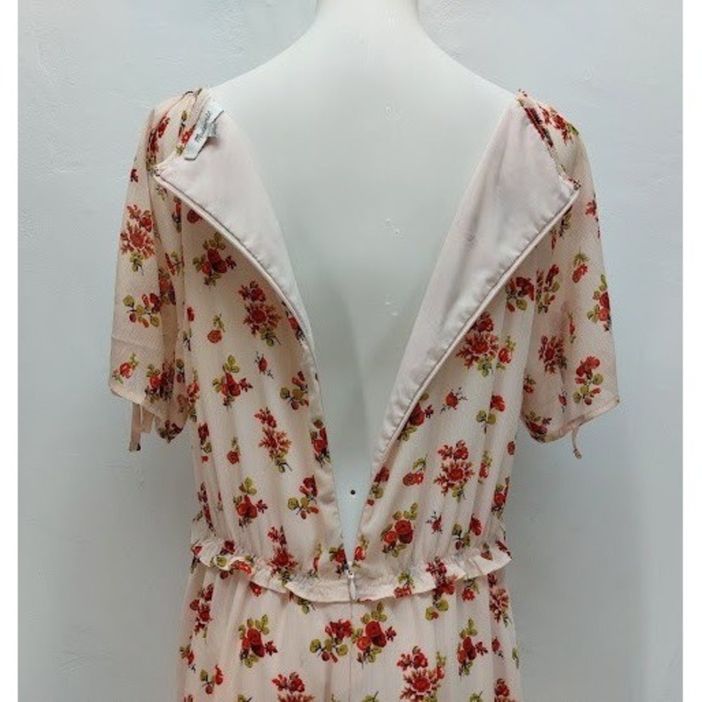 Madewell Floral Midi Dress Women's Size 12 Pink Tie Ruffle V-Neck Cottagecore - Picture 8 of 11